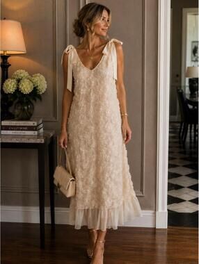 En Saison Cream Sequin Scalloped Dress